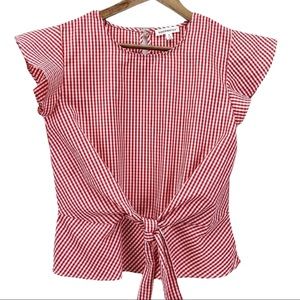 Roommates Red Gingham Flutter Sleeve Shirt S